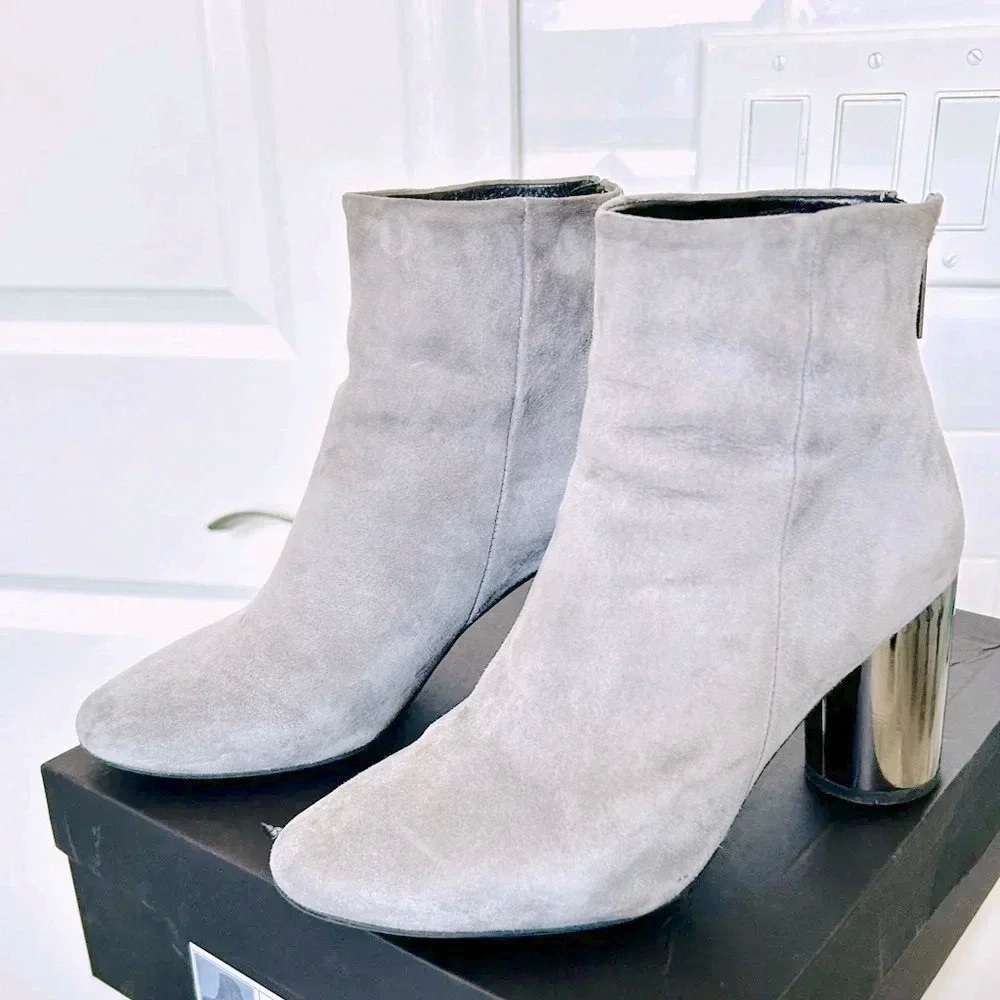 Pure Navy - Gray Suede Ankle Boots Mirrored Heels Women’s Size 7.5 - Picture 3 of 8